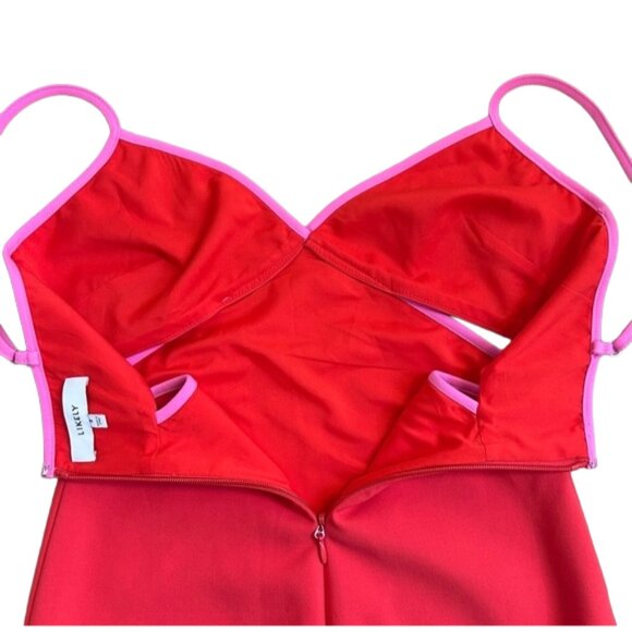 Likely Anabell Red Pink Colorblock Midi Dress Revolve Cocktail Party S - Picture 6 of 14
